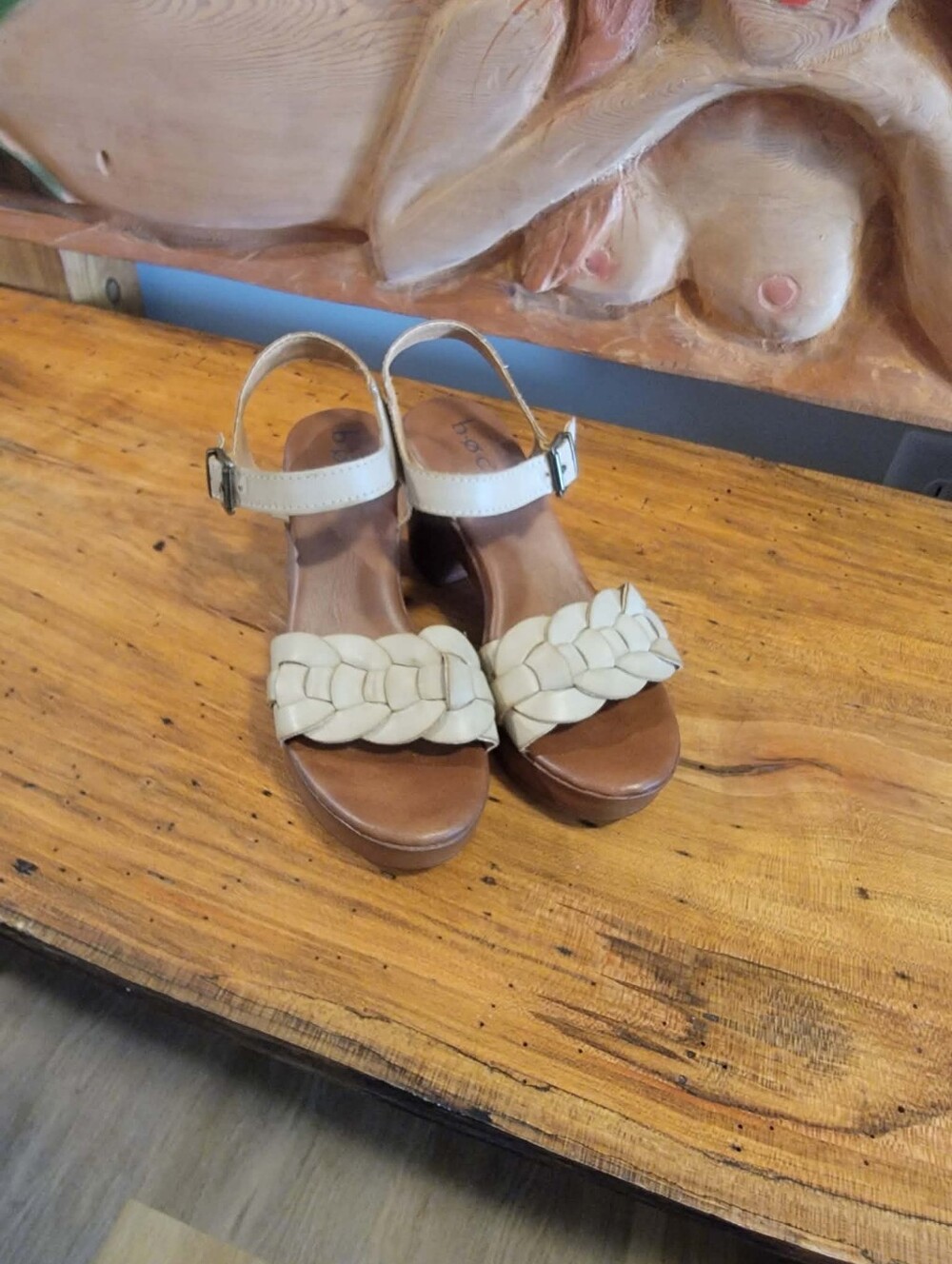 boc Size 6 Cream Faux Leather Braided Strap Platform 3" Heel Sandals
